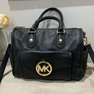 Michael Kora Black Crossbody Bag with Gold Accents